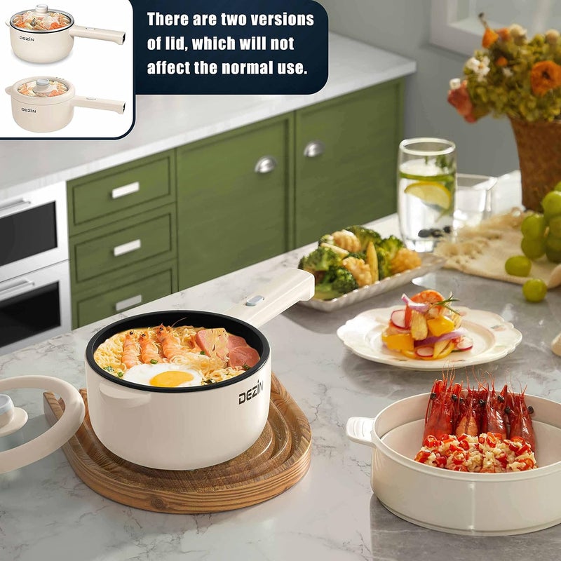 DEZIN Electric Cooker, 2L Non-Stick Sauté Pan, Rapid Noodles Cooker, Mini Pot for Steak, Egg, Fried Rice, Ramen, Oatmeal, Soup with Power Adjustment, College Dorm Room Essential - Image 4